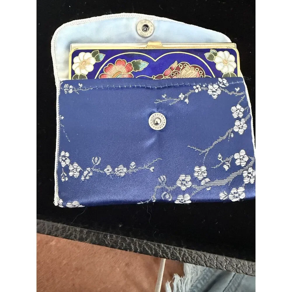 Vintage chinese Cloisonne Enamel Butterfly and floral Design card holder